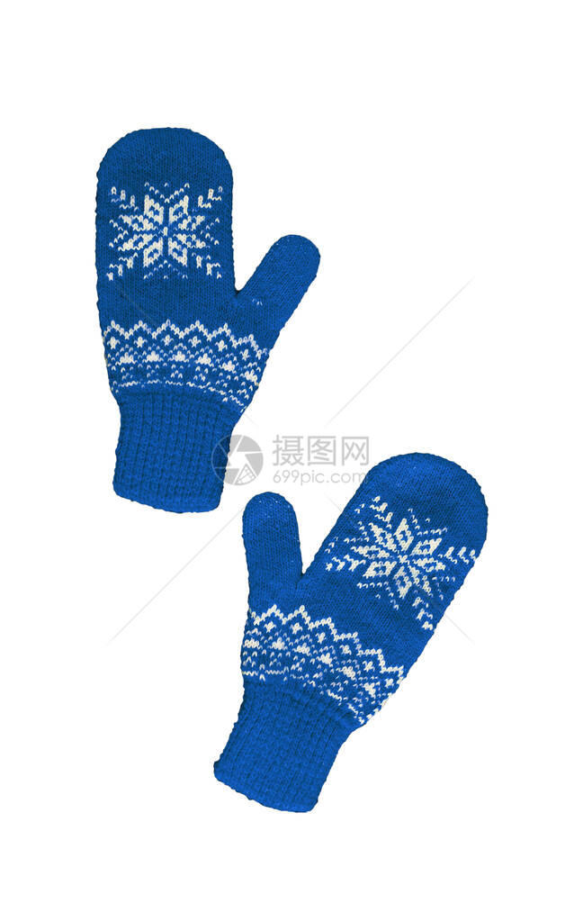 一对蓝色编织的手套图片