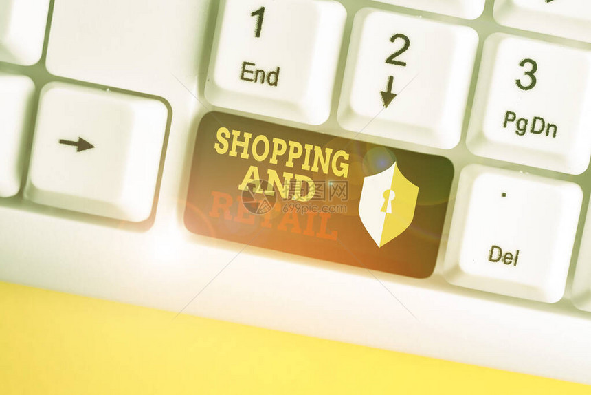 显示购物和零售的文字符号商业照片展示向客户销售消费品服务的过程白色pc键盘图片
