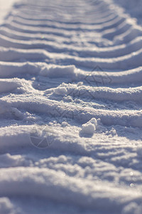 冬天雪地里拖拉机的新鲜履带清雪背景图片