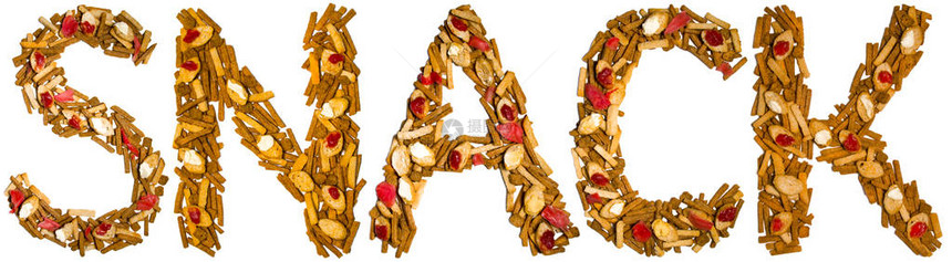 零食英文字母的字母从脆面包碎屑孤立图片