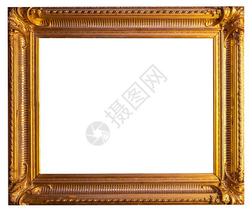 黄金vibackgroundntage相框上白色孤立图片