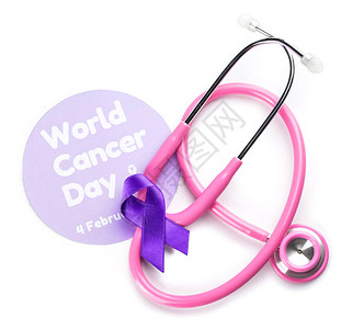 WorldCANCER日听诊器和白色图片