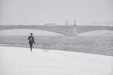 俄罗斯圣彼得堡的雪下的女人冬图片