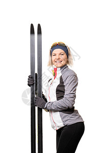 摄影棚内空白背景滑雪的快乐运动图片