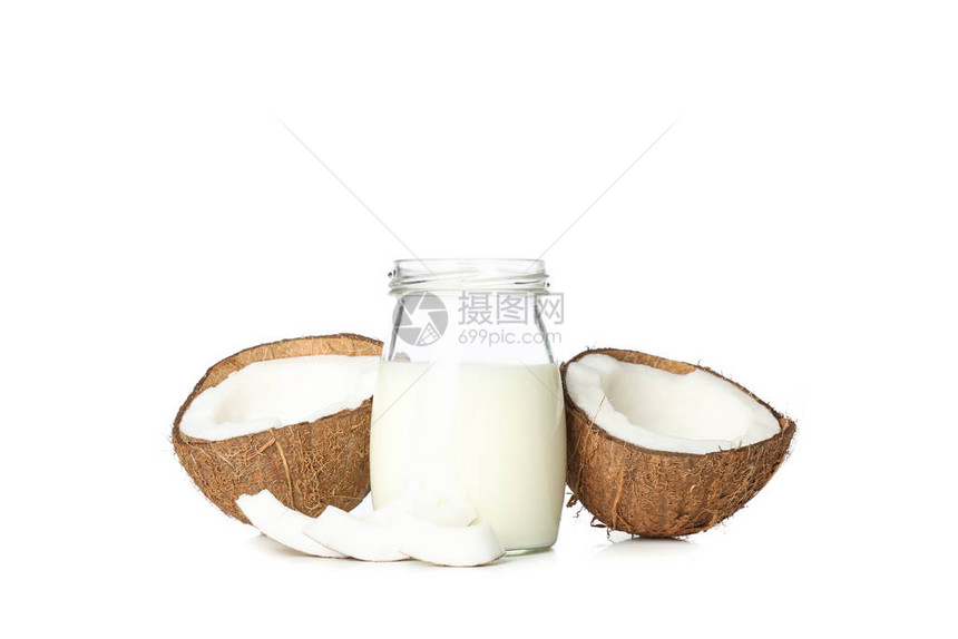 白背景孤立的牛奶椰子图片