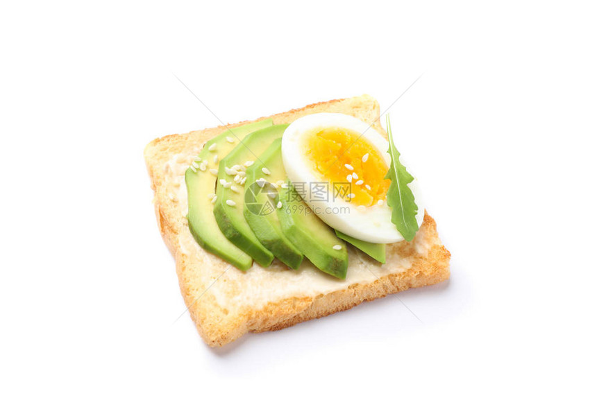 烤面包配鳄梨和鸡蛋在白色背景下被隔离图片