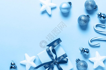 圣诞作文圣诞节冬天新年概念色调经典蓝色平躺顶视图片
