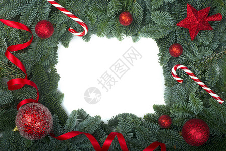 圣诞设计预兆器框架高贵fir树枝的贺卡和白图片