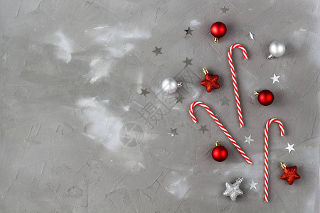 圣诞糖果红甘蔗和银球明星新年图片