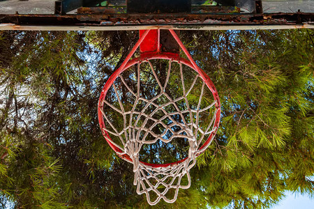 森林篮球场靠近树的篮球架空荡的街头篮球场对于和锻炼以及健康生背景图片