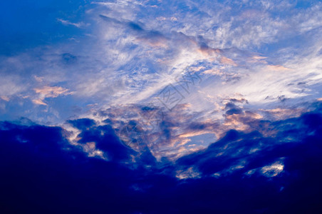 深蓝的天空和飞云背景图片