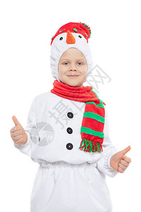 穿着雪人服装的快乐小男孩在工作室装扮着孤图片