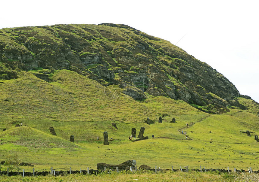 Raraku火山坡上弃置的无数巨大的Moai雕像图片
