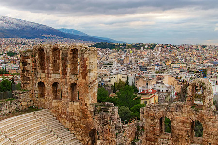 HerodesAtticus剧场的古代遗址这是一座古希腊的小型建筑图片