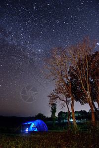 蓝帐篷在森林中间的星中图片