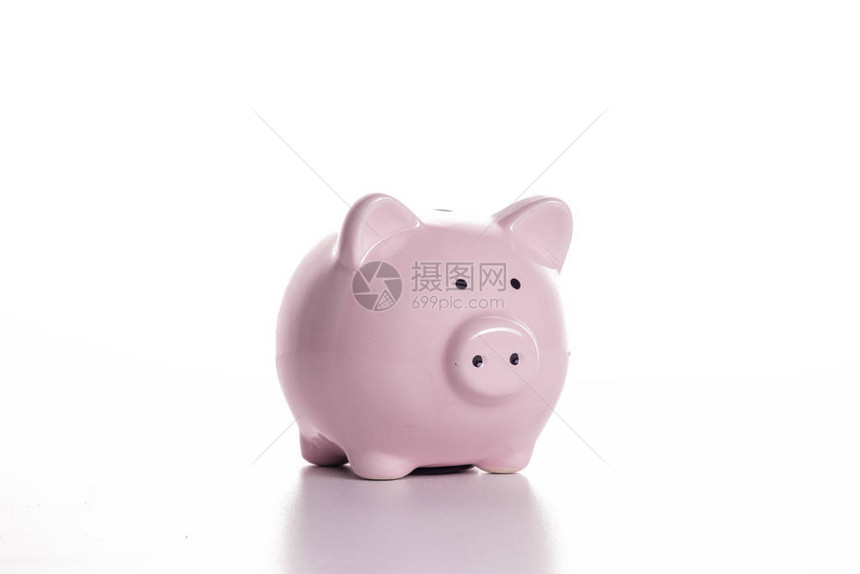 白色背景上的粉红猪存钱罐储蓄和储蓄的概图片