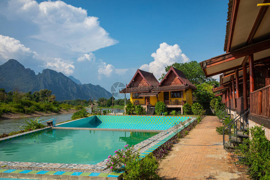 老挝VangVieng老挝和南宋Rive的村庄图片