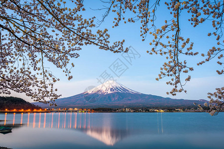 县长日本藤山川口湖的川口背景