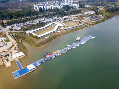 广西南宁江休闲公园及快艇码头航拍背景图片