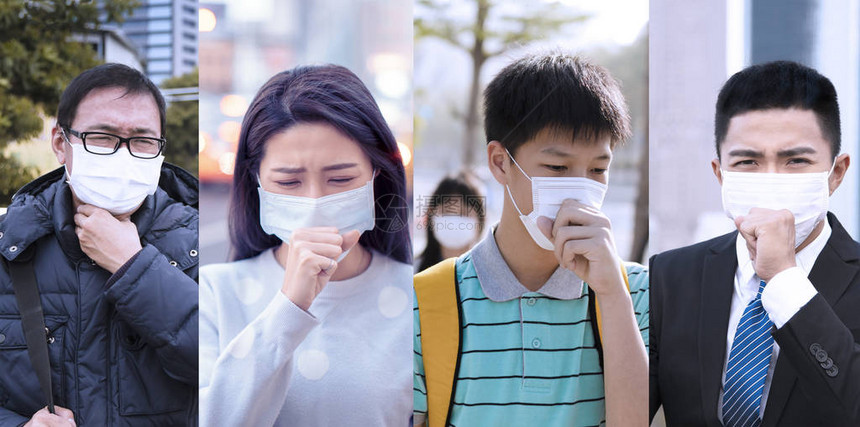 亚洲人因面罩保护而咳嗽图片