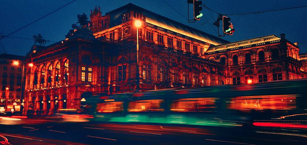 维也纳夜里长距离照射电车奥地利维也图片