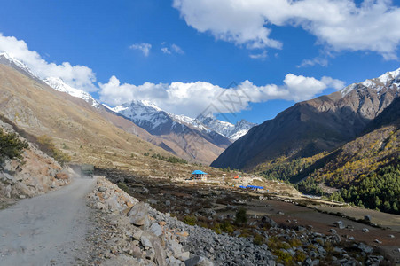 美丽的大喜马拉雅山谷背景图片