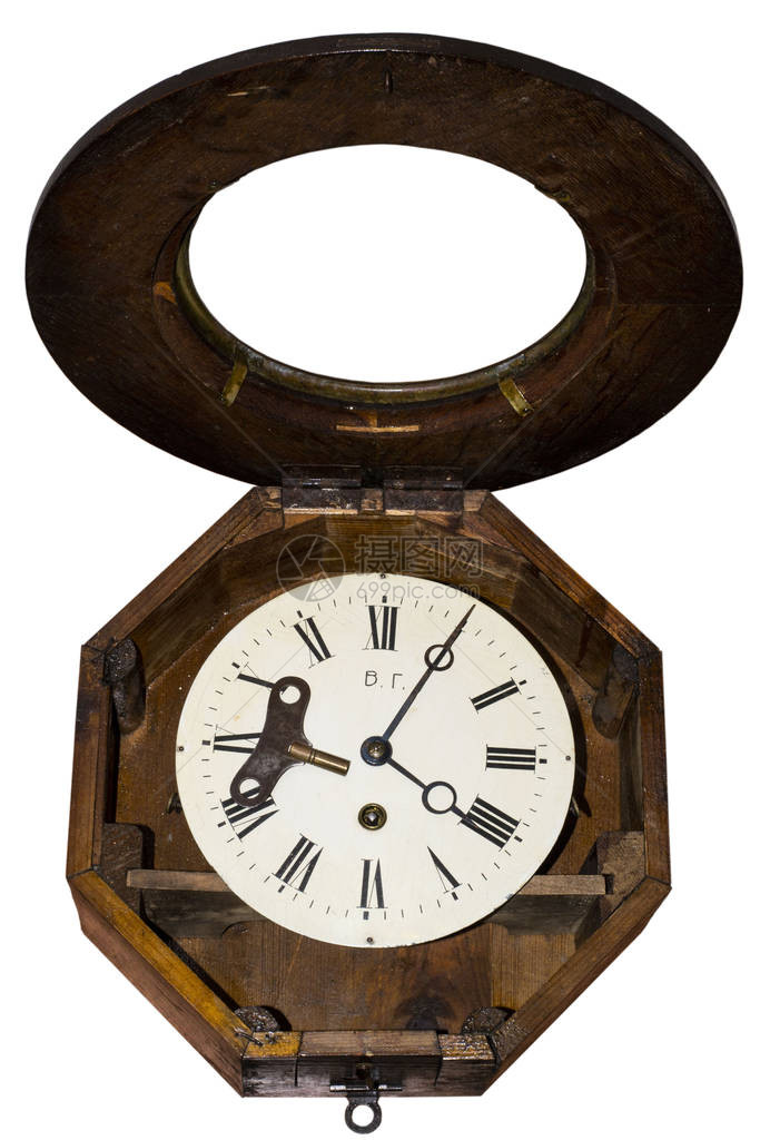 上个世纪的挂钟带上弦键的时钟图片