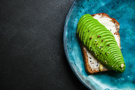 avocado三明治健康零食菜单概念食物背景顶视背景图片