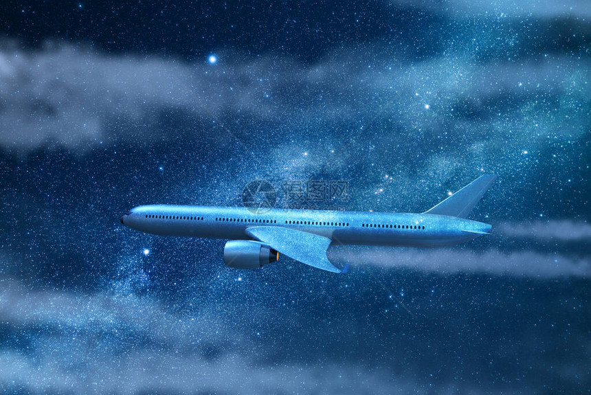 飞机在夜空飞行模版图片