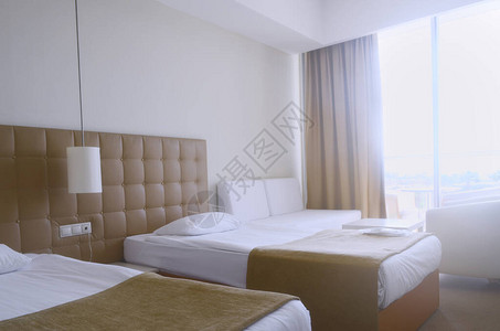 旅馆的阳光室有两张床沙发和一盏图片