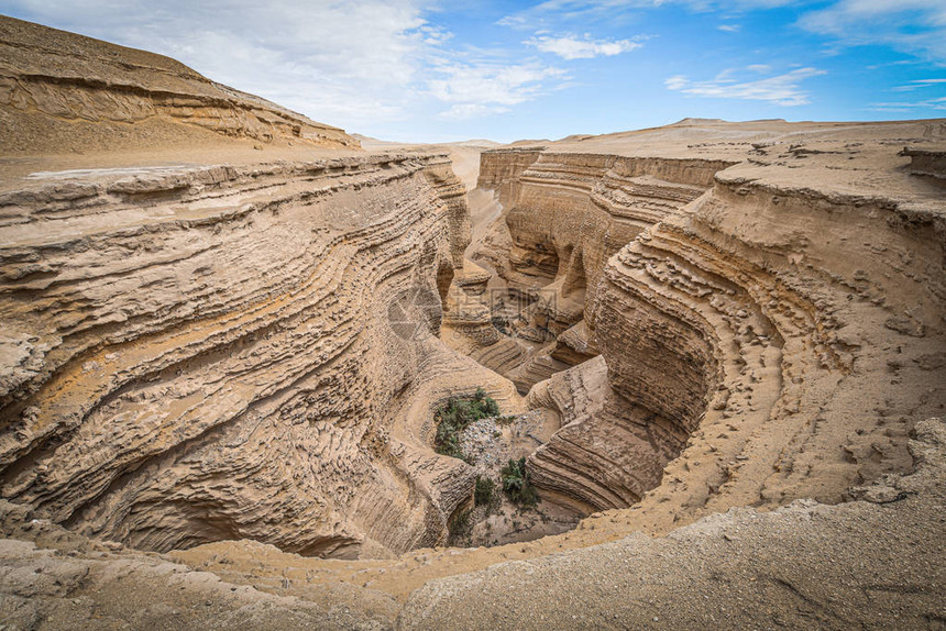 俯视着秘鲁纳兹卡沙漠的自然形成令人惊叹的自然形图片