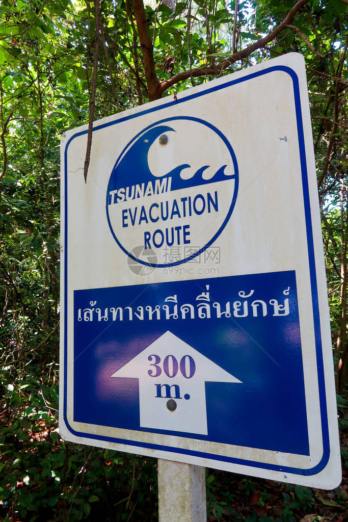 海啸后送路线标志300米图片