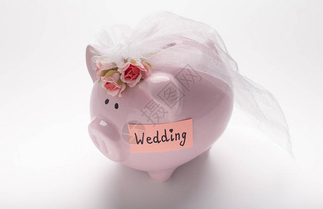 粉红小猪婚礼银行面罩白底家庭预图片