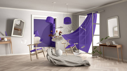 白色和紫色的客厅图片