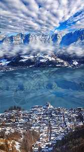 奥地利冬季空中景象奥地利ZellamSee城市和湖泊图片