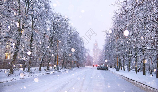 俄罗斯著名大学的白色冬季校园降雪图片