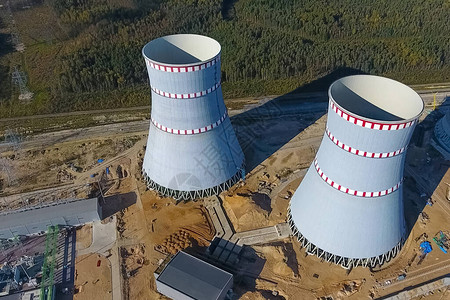 在建核电站的航测发电厂的安装和建造核电高清图片