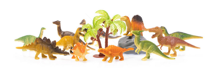 孤立在白色背景上的塑料恐龙玩具图片