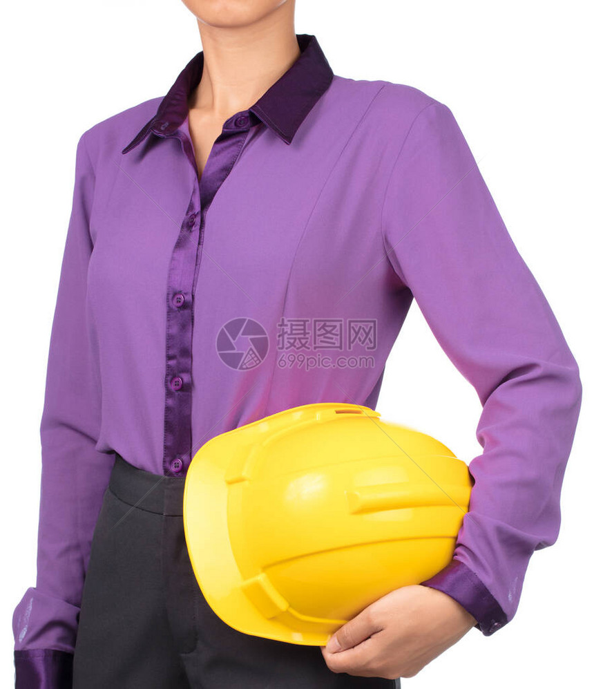 持有建筑安全头盔的女土木工程师图片