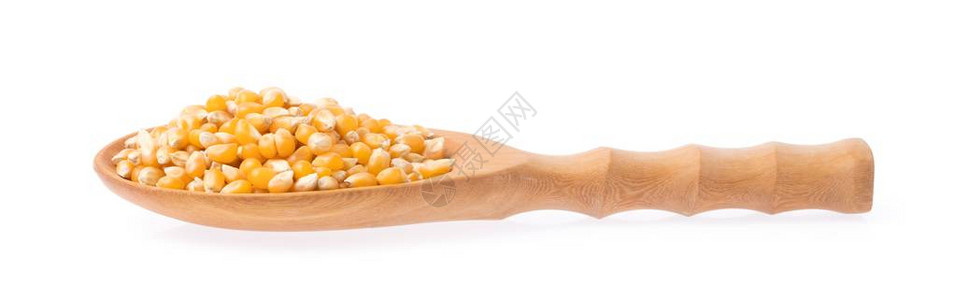 白色背景中分离的一勺玉米种子图片