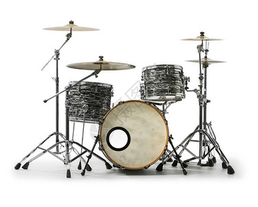 白色背景上的鼓和钹结构打击乐器的集合现代鼓组鼓独奏图片