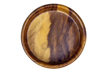 白色背景隔离的空棕色圆木碗顶图片