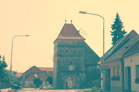 斯洛伐克Modra村的Sturova街和Sturova街两地唯一背景图片