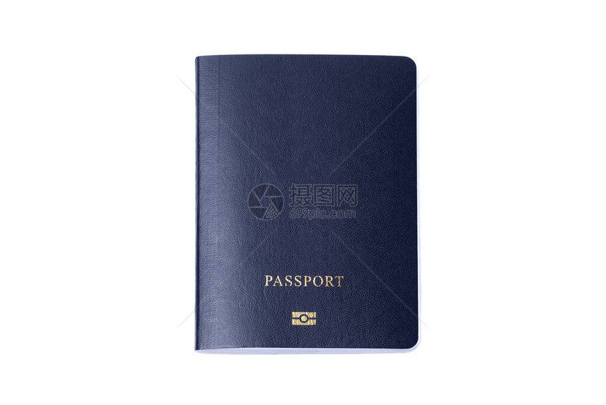 白色背景上的空白蓝色护照带有剪切路径图片