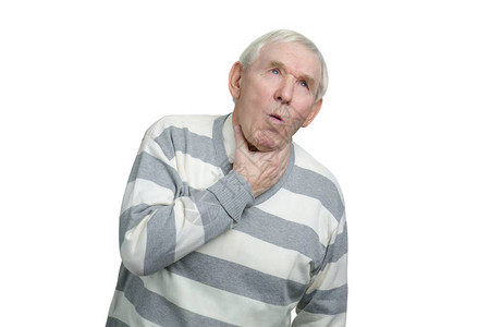 患有冷病的老人在咳嗽老年病肖像白图片