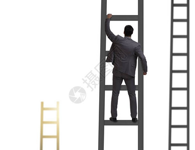 商人爬楼梯上白色孤立图片