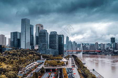 江北金融区和重庆长江两岸的高楼均背景图片