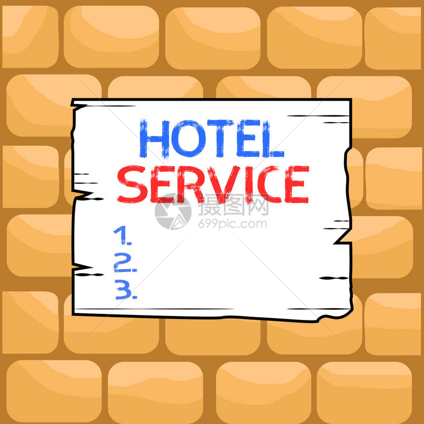 手写文字书写酒店服务概念照片为客人提供温暖的住宿和其他服务木方板空框槽图片