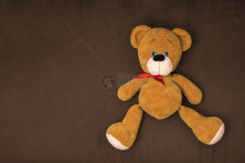 棕色沙发上有条红围巾的大熊图片