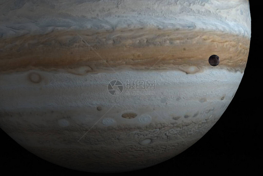 在外层空间的木星行和伽尼米德图片